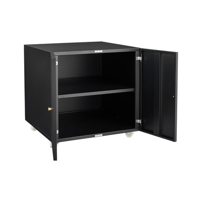 Metal Printer Stand with Storage Mobile Printer Tables for Small Spaces with Door Adjustable Shelf File Cabinet on Wheels for Home Office (Black)