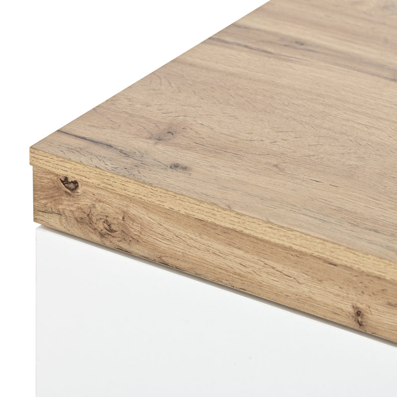 Nachttisch, Nachtschrank mit zwei Schubladen, Nachtkommode, Funktion von Aufbewahrung, für Schlafzimmer, E1-Spanplatte, weiß+oak