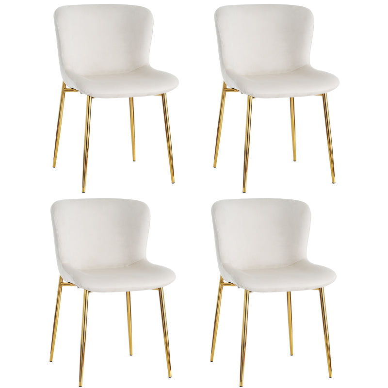 Esszimmerstuhl aus Samt, 4er-set, Loungesessel mit vier Metallfüßen, Beige