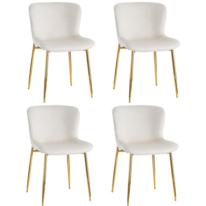 Esszimmerstuhl aus Samt, 4er-set, Loungesessel mit vier Metallfüßen, Beige