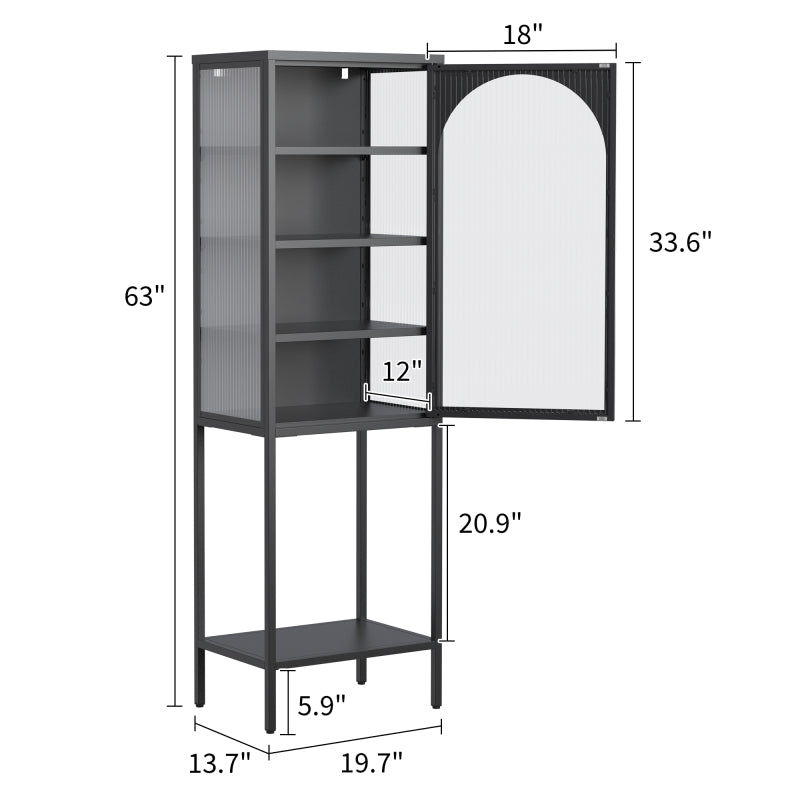 Metall Glas Tür Schaukasten Speicher Schrank – 5-Stufen Würfel Bücherregal Speicher Schrank mit 3 einstellbaren Regalen. Für Küche, Esszimmer, Wohnzimmer, Bad, Home-Office, eisenha, H160cm×B50cm×T35cm