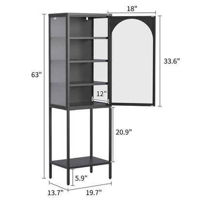 Metall Glas Tür Schaukasten Speicher Schrank – 5-Stufen Würfel Bücherregal Speicher Schrank mit 3 einstellbaren Regalen. Für Küche, Esszimmer, Wohnzimmer, Bad, Home-Office, eisenha, H160cm×B50cm×T35cm