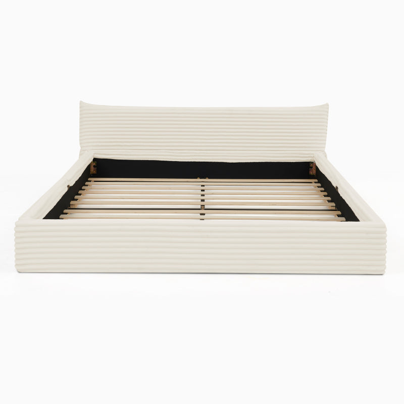 Doppelbett 140x200cm, mit Samtweichem Chenille-Bezug & Elegantem Kleinkantendesign am Kopfende, Beige (ohne Matratze)