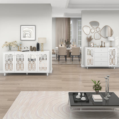 Weiß verspiegelte Anrichte mit kühlen Kristallgriffen, Vier Türen, mit beweglichem Laminat.für Wohn- und Esszimmer, 160 x 40 x 84cm