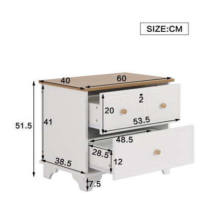Nachttisch mit 2 Schubladen, geräuschlosen Gleitern, Schön gearbeitete Füße, Stauraum im Wohnzimmer und Schlafzimmer, MDF+Spanplatte, Weiß+Natur