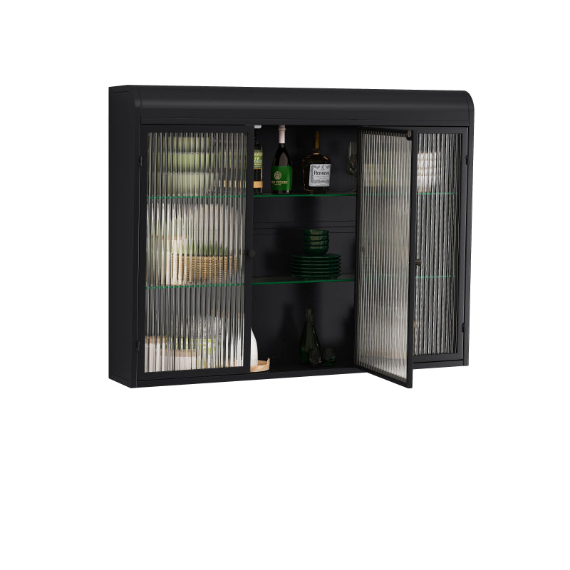 3 Door Arched Wall Mounted Glass Cabinets for Kitchen, Living Room and Bathroom(Black)