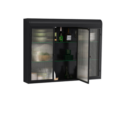 3 Door Arched Wall Mounted Glass Cabinets for Kitchen, Living Room and Bathroom(Black)