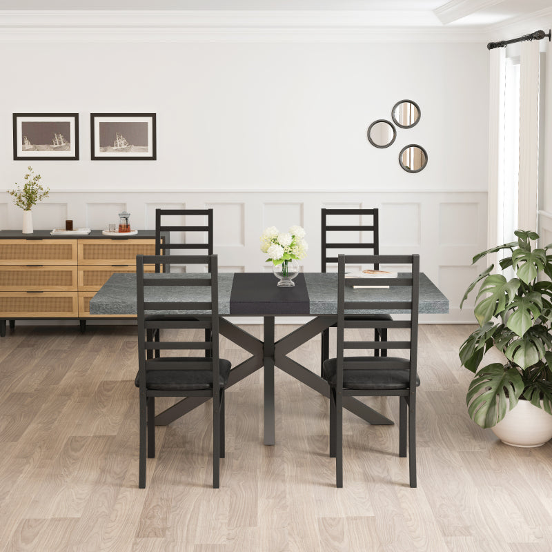 Metal Dining Chairs Set of 4, Steel Legs and PU Leather Seats, High Back Armless Dining Chairs, for Kitchen, Living Room, Black
