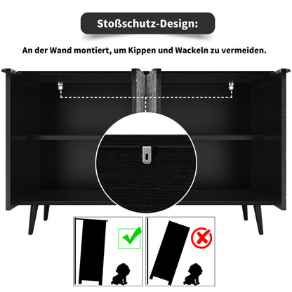 Esszimmerschrank (120×35×78cm), Esszimmer- und Wohnzimmer-Aufbewahrungsschrank, einzigartiges Schranktürdesign, freistehender Schrank, Antidumping, Fischgrätenmuster, geschnitzte Tür, schwarz