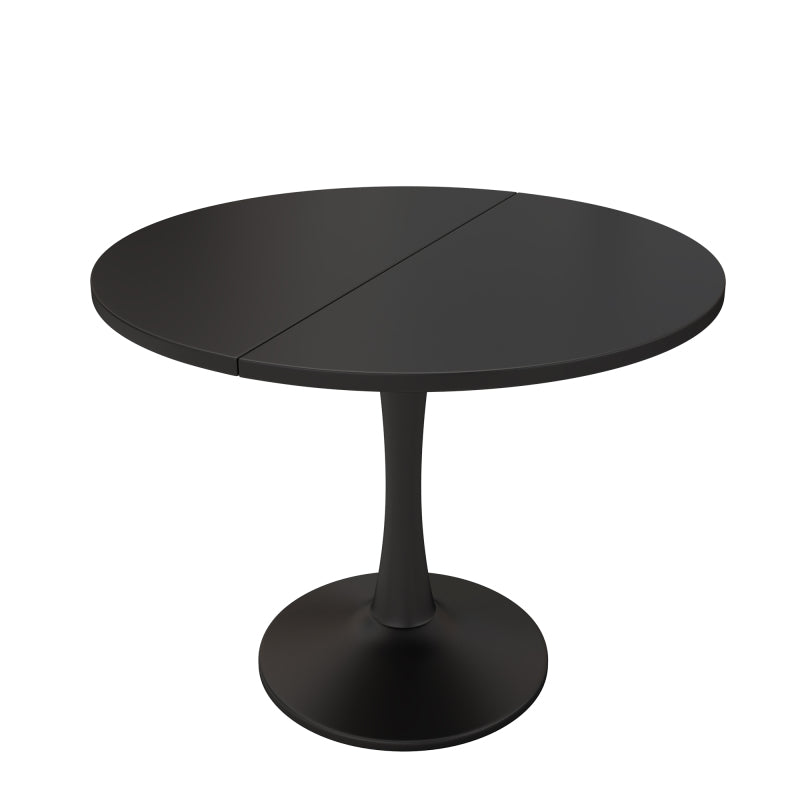 Ausziehbarer Esstisch, ovaler Esstisch, Länge 100/140 x Breite 100 x Höhe 75 cm, Schwarz