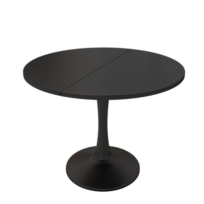 Ausziehbarer Esstisch, ovaler Esstisch, Länge 100/140 x Breite 100 x Höhe 75 cm, Schwarz