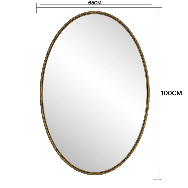 Iron Art Oval Retro Mirror, Antique Effect, Wall Hanging, Suitable For Bathroom, Bedroom, Living Room (Gold)