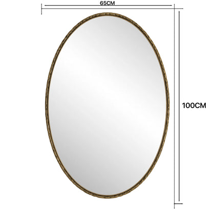 Iron Art Oval Retro Mirror, Antique Effect, Wall Hanging, Suitable For Bathroom, Bedroom, Living Room (Gold)