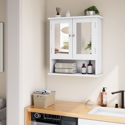 Badezimmerschrank mit Spiegel, weißer Arzneischrank mit verstellbarem Regal, Toilettenschrank in Waschküche und Küche