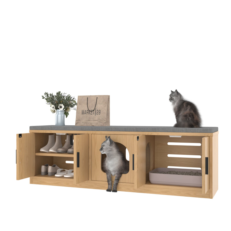 Versteckter Katzenschrank - Integrierter Kratzbaum und Belüftung, Tiermöbel für Flur und Eingangsbereich, 140 x 40 x 45,5 cm