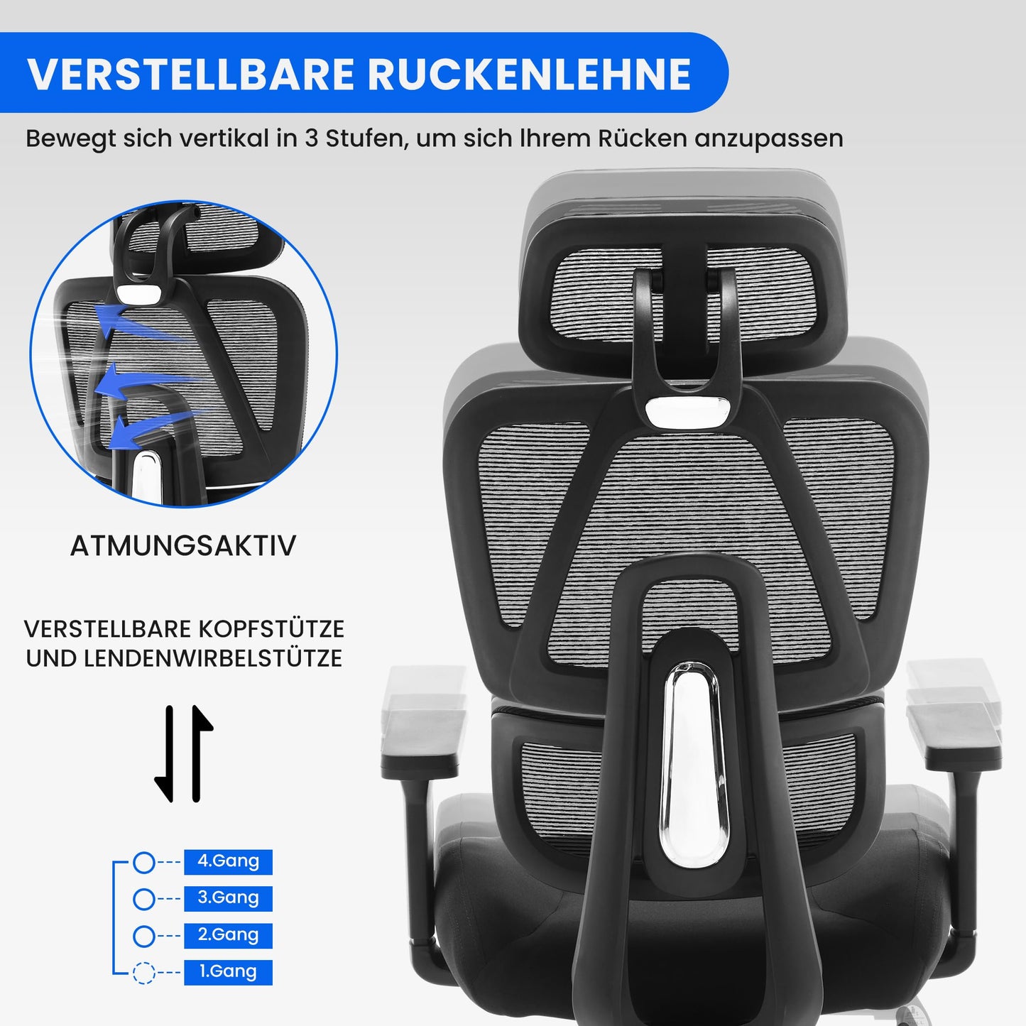 3D Ergonomischer Bürostuhl 200KG Großer und hoher Bürostuhl mit 3D Weiches Kissen 4D Armlehnen Schreibtischstuhl Mesh Bürostuhl für Haus und Büro Atmungsaktiver Netz-Chefsessel