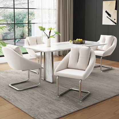 Esszimmerstuhl aus Samt, 2er-Set mit Kissen, entspannender Drehstuhl, gewölbte Stützbeine, Beige