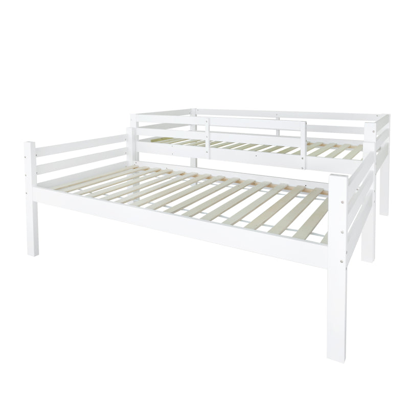 Etagenbett für Kinder, Kinderbett mit Schuhregale und Schließfächer, Bett aufgeteilt in 2 Einzelbetten, Jugendbett, Einzelbett, Weiß, 90x200cm.