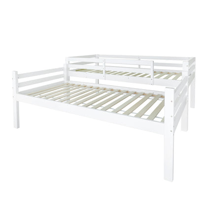 Etagenbett für Kinder, Kinderbett mit Schuhregale und Schließfächer, Bett aufgeteilt in 2 Einzelbetten, Jugendbett, Einzelbett, Weiß, 90x200cm.