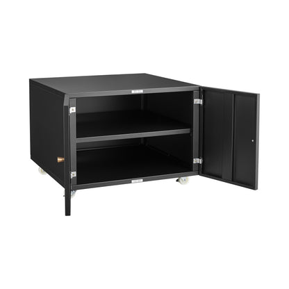 Metal Printer Stand with Storage Mobile Printer Tables for Small Spaces with Door Adjustable Shelf File Cabinet on Wheels for Home Office (Black)