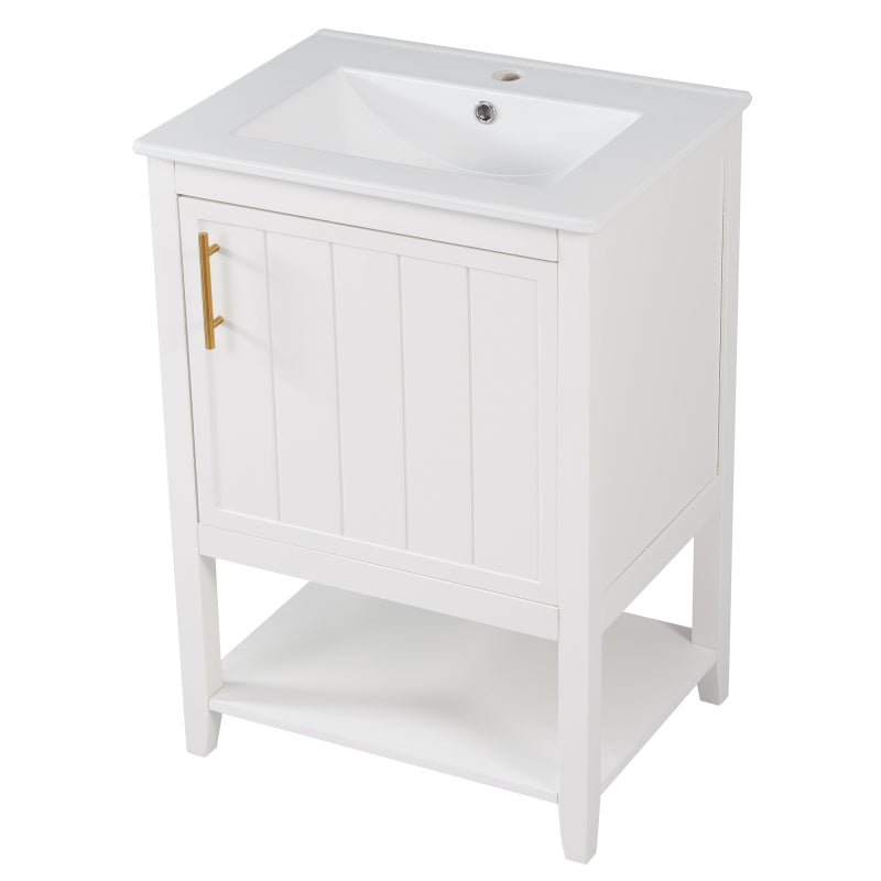 Badmöbel Einzelwaschtisch,Waschtischunterschrank 60 cm mit Keramikwaschbecken,mit Ablage,weiß