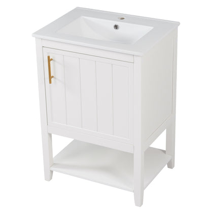 Badmöbel Einzelwaschtisch,Waschtischunterschrank 60 cm mit Keramikwaschbecken,mit Ablage,weiß