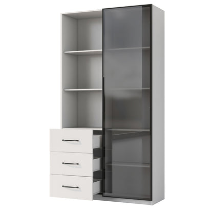 LED-Vitrine, 3 Schubladen und 3 offene Fächer, mehrfarbige LEDs, Bücherschrank, Küchenschränke 80 x 40 x 160 cm
