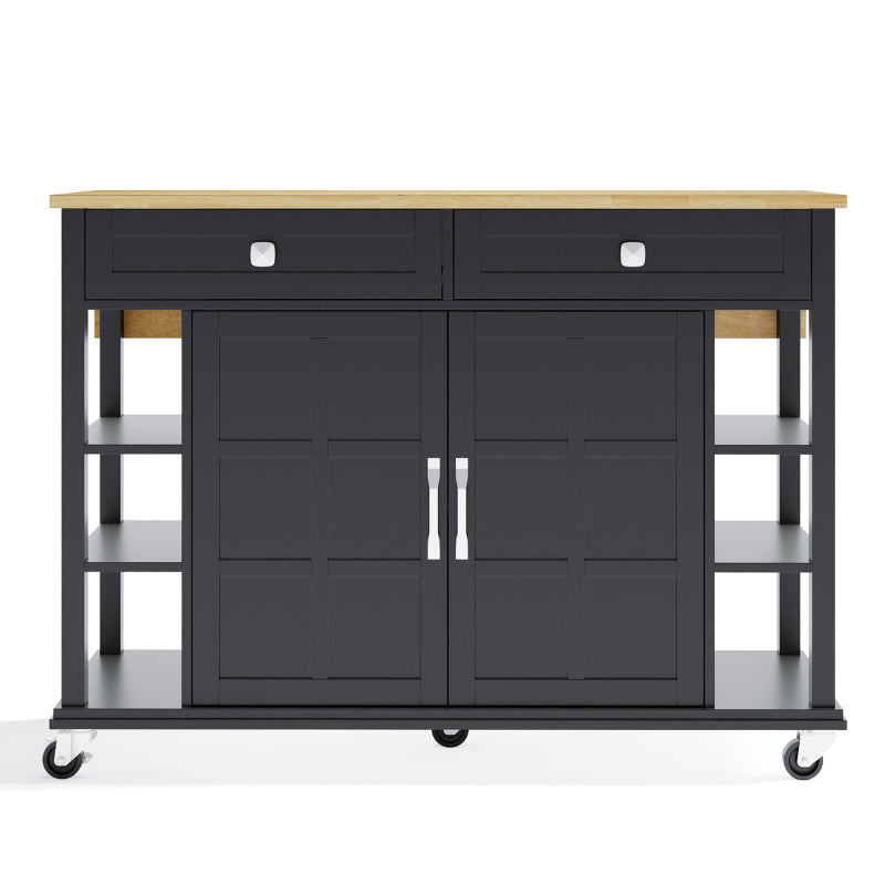 Multifunktionaler Küchenwagen mit klappbarer Arbeitsplatte, 120×65 cm erweiterbar, 2 Schubladen, geräumige Aufbewahrung, auf Rollen – Stilvoller Servierwagen für Küche, Esszimmer & Wohnzimmer