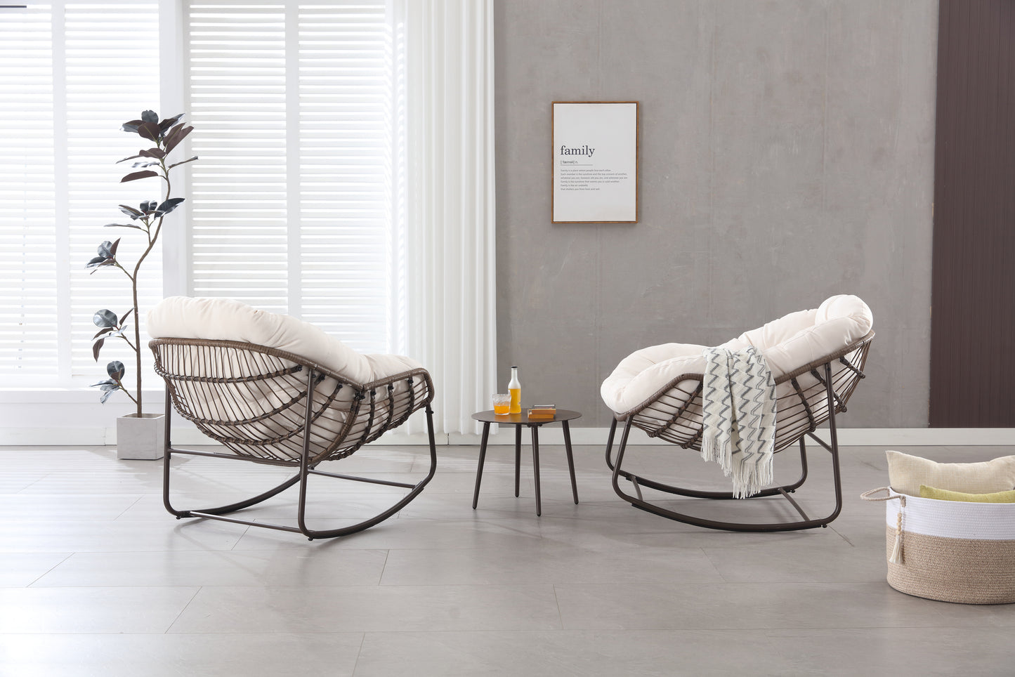 Outdoor Rocking Chair, Patio Oversized Wicker Egg Rocking Chair, Indoor & Outdoor Comfy Rocker Chair with Thick Cushion, Modern Lounge Chair for Balcony, Front Porch, Garden, Backyard, Deck White