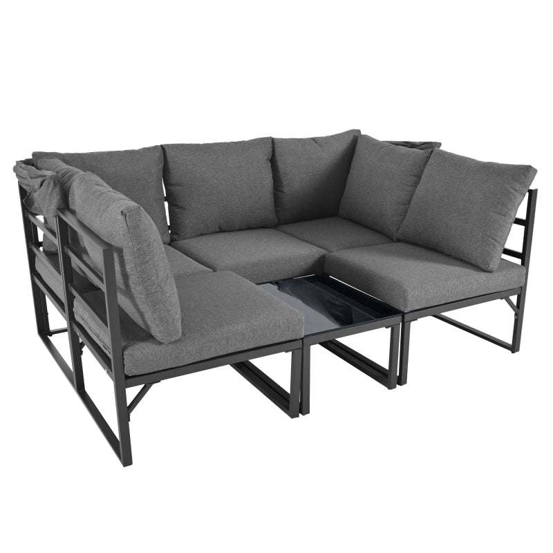 Garten Loungesessel Set, Iron Sunny Island Sitzgruppe Hocker und Tisch mit Markise 4er Set Balkon und Garten Loungemöbel Terrassenmöbel Wetterfest Grau Inkl. aller Kissen(previous sku:HW24006AAA)