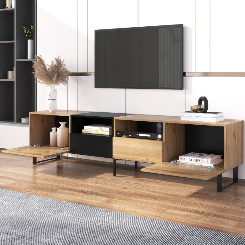 Moderner TV-Ständer mit schwarzem und holzfarbenem Design – geräumiger Stauraum, robuste Konstruktion