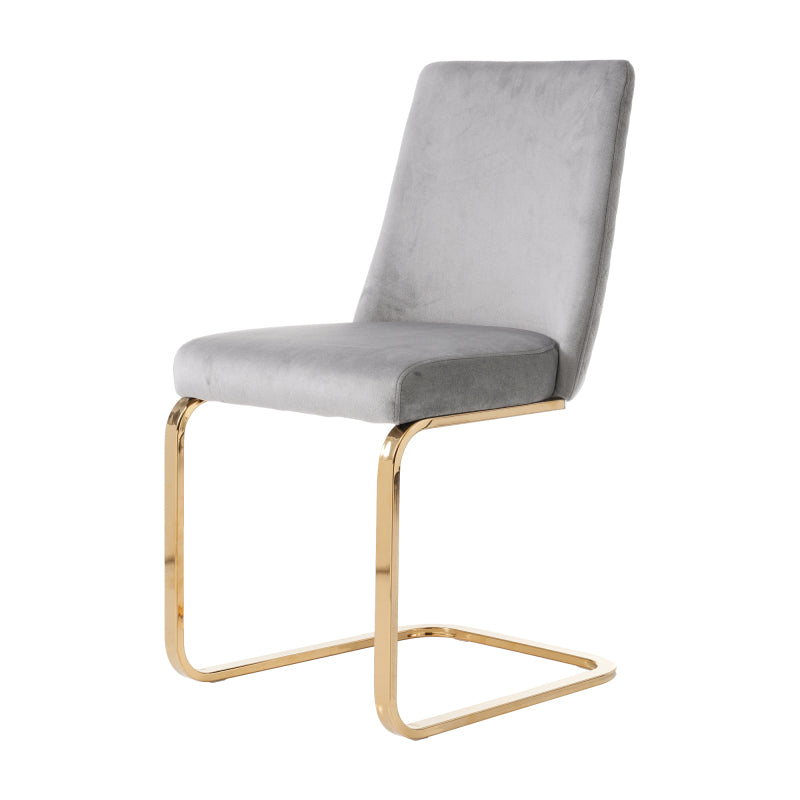 Samt-Esszimmerstuhl, 2er-Set, Lounge-Sessel, Diamant-Rücken-Design, mit goldfarbenen Metall-Stützbeinen, Grau