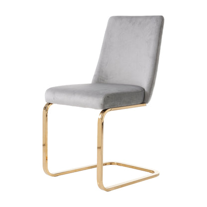 Samt-Esszimmerstuhl, 2er-Set, Lounge-Sessel, Diamant-Rücken-Design, mit goldfarbenen Metall-Stützbeinen, Grau