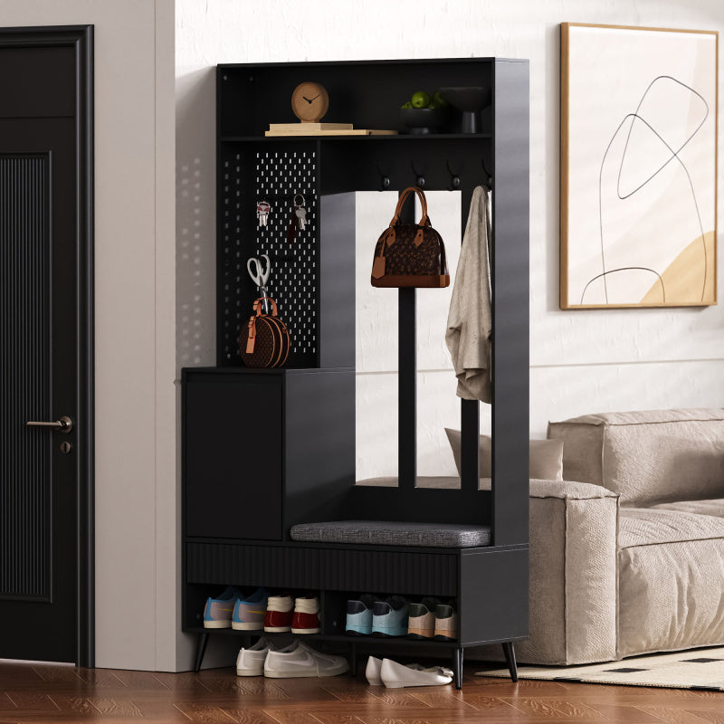 Garderoben-set, Wandgarderobe, Flurgarderobe Set mit Schuhbank, Schwarz,100 Lx35Bx180H cm