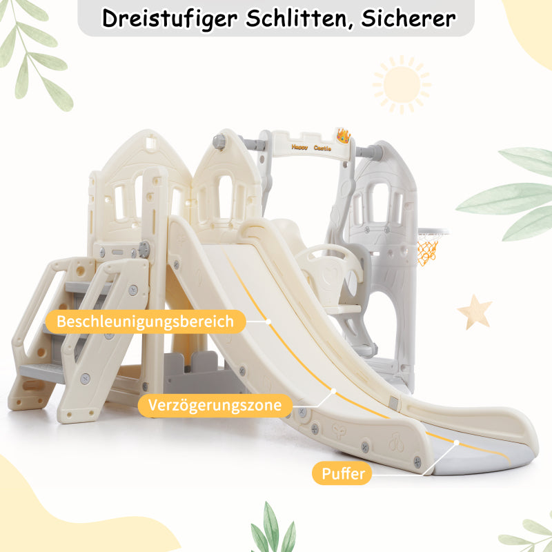 Kinderrutschen-Set mit Schaukel,5 in 1 Kinderrutsche, Rutsche, Klettern, Stauraum, Schaukel, Basketballrahmen ,Schaukel Rutsche für Indoor