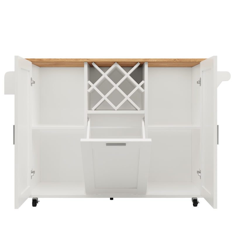 Kücheninsel mit herausnehmbaren Trennwänden, Küchenschrank, Esszimmerwagen mit Arbeitsplatte, Buffetschrank, Esszimmerwagen mit Holzmaserung, seitlicher Handtuchhalter mit Flaschenhalter, weiß