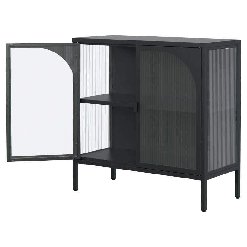 Metallseitenbrett-Schrank, Akzent-Speicherschrank mit 2 Glasklappen, Moderner Kaffebar-Schrank mit Einstellbaren Regalen für Küche, Wohnzimmer und Flur, eisenhaltig, H80cm×B80cm×T35cm