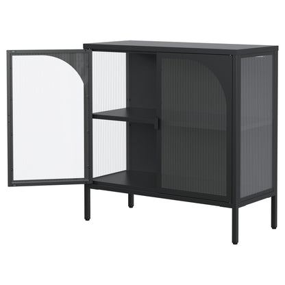 Metallseitenbrett-Schrank, Akzent-Speicherschrank mit 2 Glasklappen, Moderner Kaffebar-Schrank mit Einstellbaren Regalen für Küche, Wohnzimmer und Flur, eisenhaltig, H80cm×B80cm×T35cm