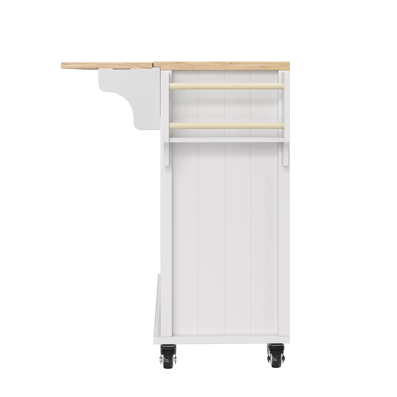 Kücheninsel mit herausnehmbaren Trennwänden, Esszimmerwagen mit Arbeitsplatte, Buffetschrank, Esszimmerwagen mit Holzmaserung, seitlicher Handtuchhalter, mit Weinregal, mit Rollen, weiß
