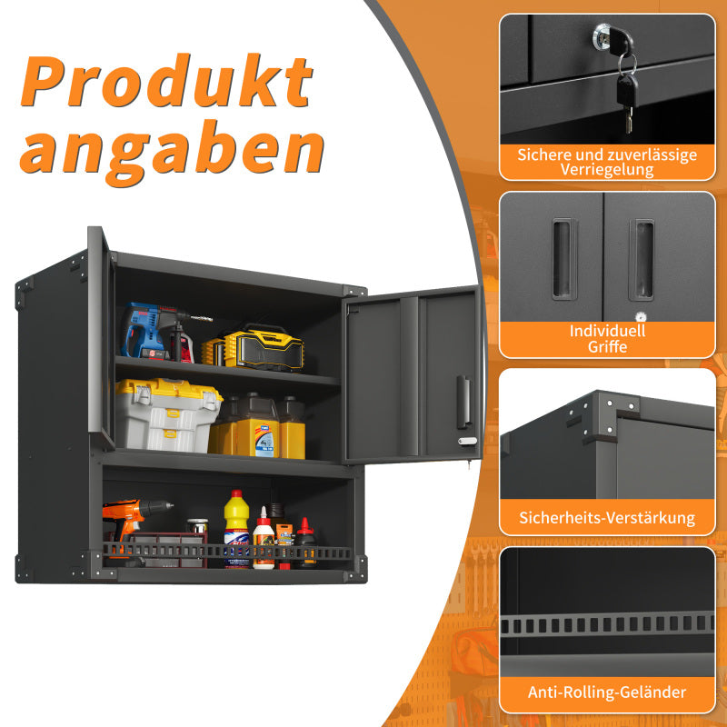 Metall Wandmontage Werkzeug Schrank mit Tür und Fach, Metallwandregal mit Schloss für Garage, Werkstatt, Büro - Umweltfreundlich, Robust, Montageerforderlich, H 77 cm × B 80 cm × T 30 cm