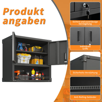 Metall Wandmontage Werkzeug Schrank mit Tür und Fach, Metallwandregal mit Schloss für Garage, Werkstatt, Büro - Umweltfreundlich, Robust, Montageerforderlich, H 77 cm × B 80 cm × T 30 cm