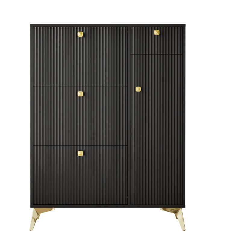 Schuhschrank mit 3 Klappen, 1 Schublade und 1 Tür, Schuhregal, Schuhkipper schmal, Schuhschrank Schwarz
