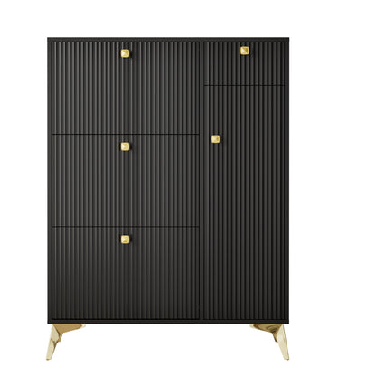 Schuhschrank mit 3 Klappen, 1 Schublade und 1 Tür, Schuhregal, Schuhkipper schmal, Schuhschrank Schwarz