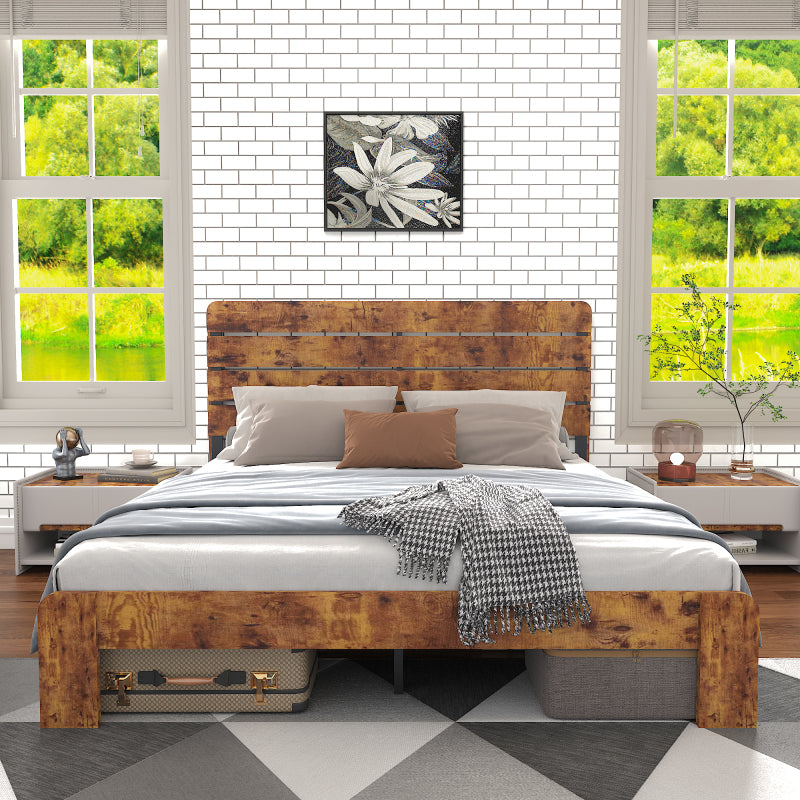 Holz Doppelbett, antikes Holz Bettgestell mit Eisen Lattenrost und hohem Kopfteil, mit Eisenrohrrahmen 180 x 200 cm