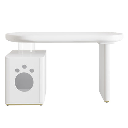 Schreibtisch mit Haustierbett, komplett lackiert, abgerundete Kurven, 5 cm dicke Beine, stabil und modern, Haustiergrößen M–XL