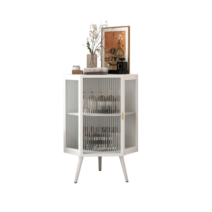 Floor Coner Cabinet with Tempered Glass Door & Adjustable Shelf for Bathroom, Living Room, Bedroom(White)