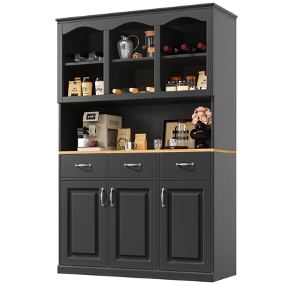 Küchenschrank 120x180cm LED, Hohes Buffet Schwarz, 3 Türen & 3 Schubladen, App-Steuerung, MDF Mehrzweckschrank