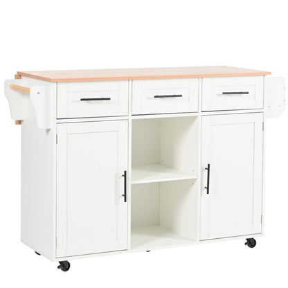 139x46(71)x91,5 cm großer Esswagen/Anrichte, Korpus weiß + Arbeitsplatte in Massivholzmaserung, klappbare Arbeitsplatte, Ablagetür, Rollen, auswechselbare Massivholzfüße, geeignet für Esszimmer, Küche