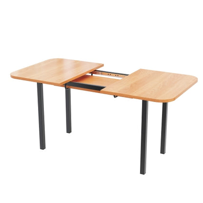 Klassischer ausziehbarer Esstisch in Holzfarbe 120 cm, Teleskoplänge bis 160 cm, Tisch in naturfarbe, moderner minimalistischer Stil, hochfeste Legierungsstütze, geeignet für 4-6 Personen