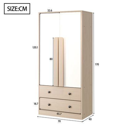 Kleiderschrank 70*40*170cm, Doppeltüren-Design, mit Schubladen und Ablagefächern, holzfarbe+weiß